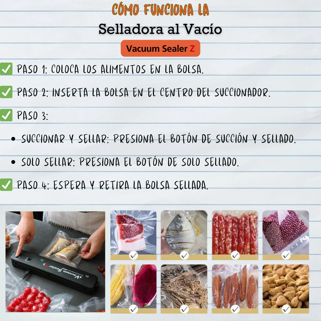 Sellador al Vacío + 5mts de Bolsas - Mantén tus alimentos frescos | Ahorro garantizado